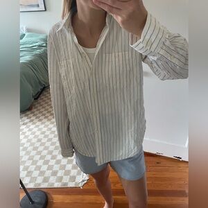 Vintage LRL Ralph Lauren White and Blue Seersucker Button Down Long Sleeve Large